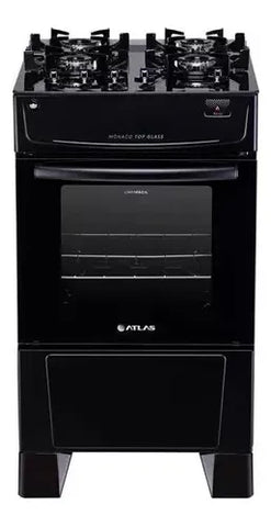 Fogão 4 Bocas Gás Mônaco Top Glass Preto Atlas - Bivolt